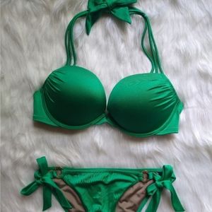Victoria's Secret Bombshell Bikini~34C/SM Side Tie Itty-Bitty Bottom~Kelly Green